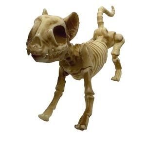 Articulated Cat Skeleton Halloween Figurine Posable Plastic Bone Decor 7 Inch